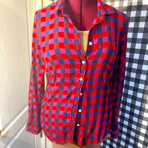 J Crew Flannel Shirt S Women's Button Down Buffalo Plaid Perfect Shirt size M